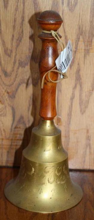lot 57 image: Handbell 9" appears to be bras...
