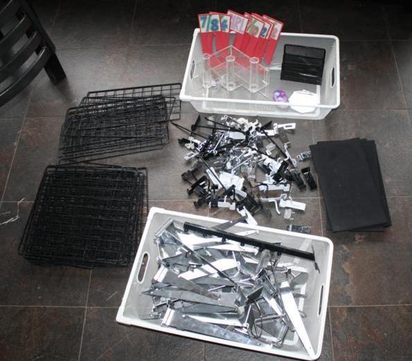 lot 71 image: Metal display hangers, wire shelves...
