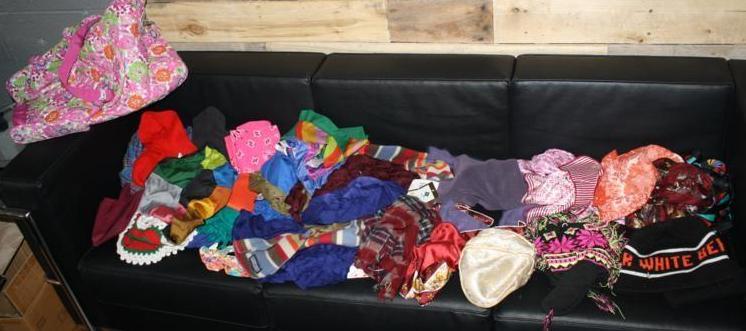 lot 74 image: Assorted hats, scarves and floral c...