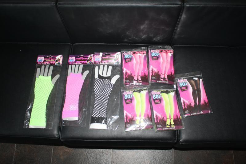 lot 75 image: Fishnet gloves and neon tights, new...