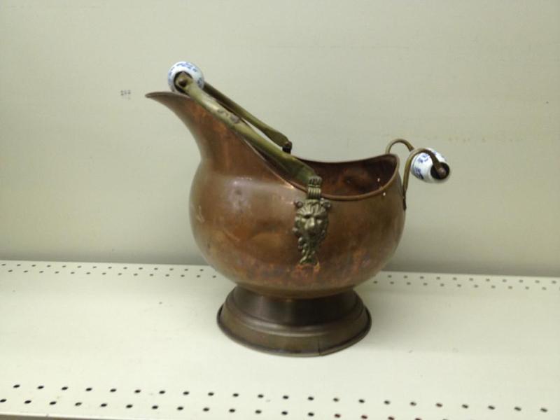 Vintage Brass Pot with Glazed Porcelain Handles