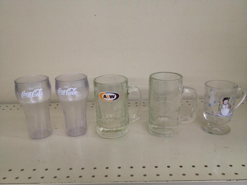2 Coke Glasses, A&W Mug, and misc. glasses