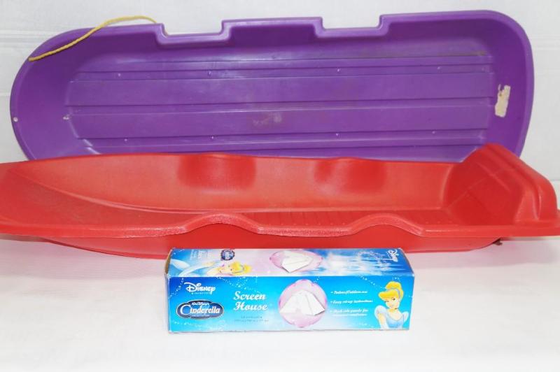 lot 22 image: 2 Sleds & NIB Disney Cinderella Screen House