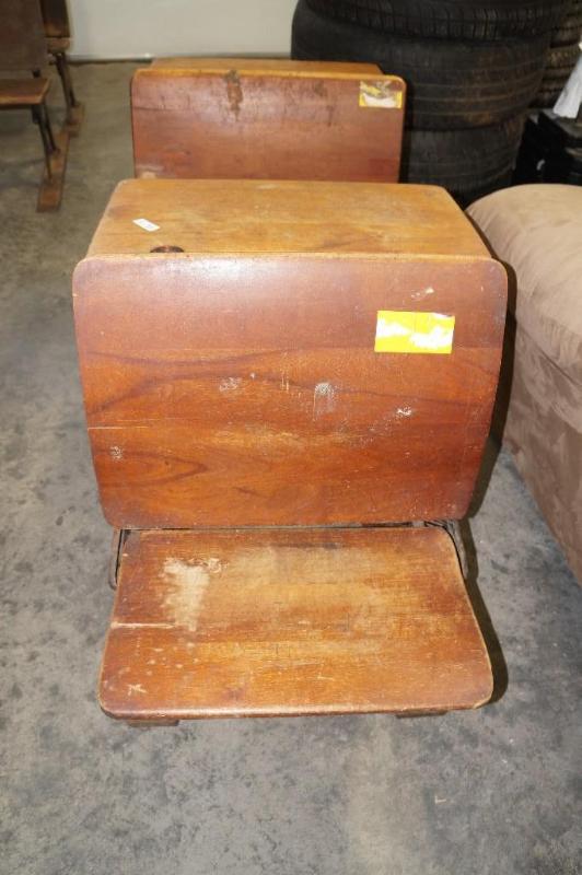 lot 58 image: Antique Oxford School Desks (2) with 2 Chairs