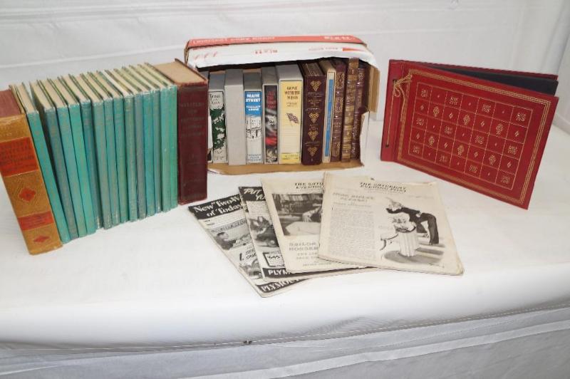 lot 73 image: A Large Lot of Vintage Dictionaries Living Bible Encylepedias, Saturday Evening Posts & More