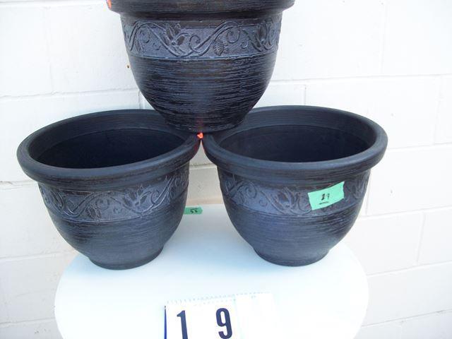 (3) Black poly Flower Pots, 12&quot...