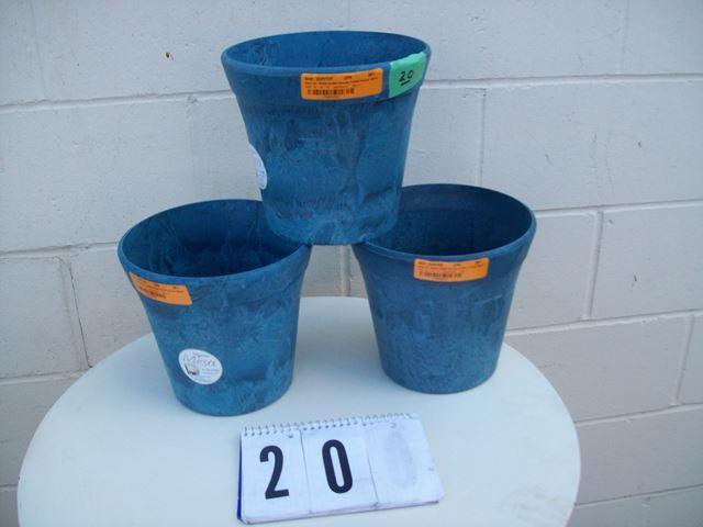 (3) Blue poly Flower Pots ,8&quot ...