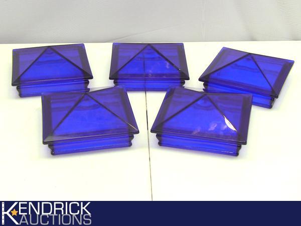 Lot of 5 Large Cobalt Blue Glass Post Caps