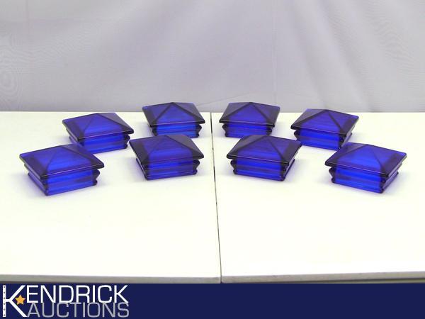 Lot of 8 Small Cobalt Blue Glass Post Caps