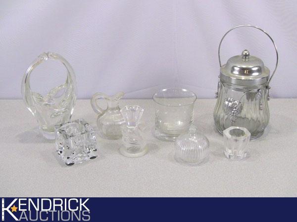 Lot of Clear Glass, and Crystal Dishes, and Candle Holders