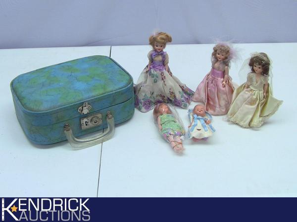 Lot of Vintage Italian Made Dolls with Small Suitcase