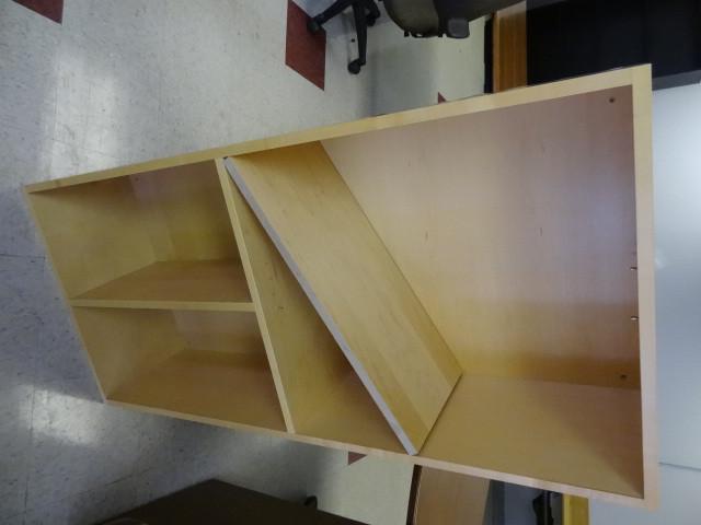 lot 15 image: Blond wall hanging book shelf. 1 ad...