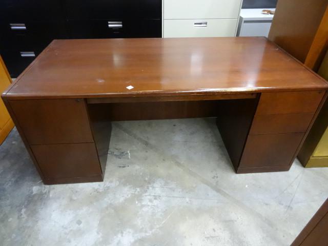 lot 151 image: Wood office desk. 5 drawers. Wear o...