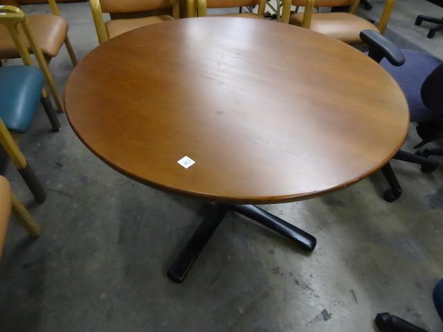 lot 170 image: 42" wood table with metal base...