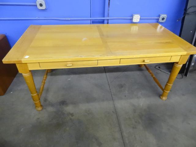 lot 207 image: Wood table with 2 drawers. 72 x 36 ...