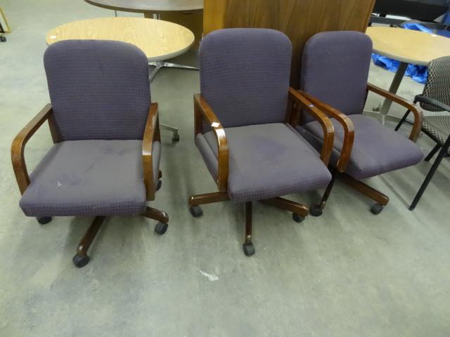 lot 225 image: 3 matching wood framed office chair...