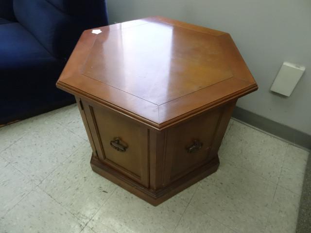 lot 30 image: Octagon side table with door for st...