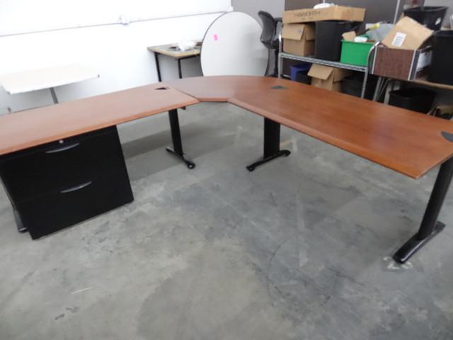 lot 300 image: 96 x 96 L shaped desk. 3 piece. 2 l...