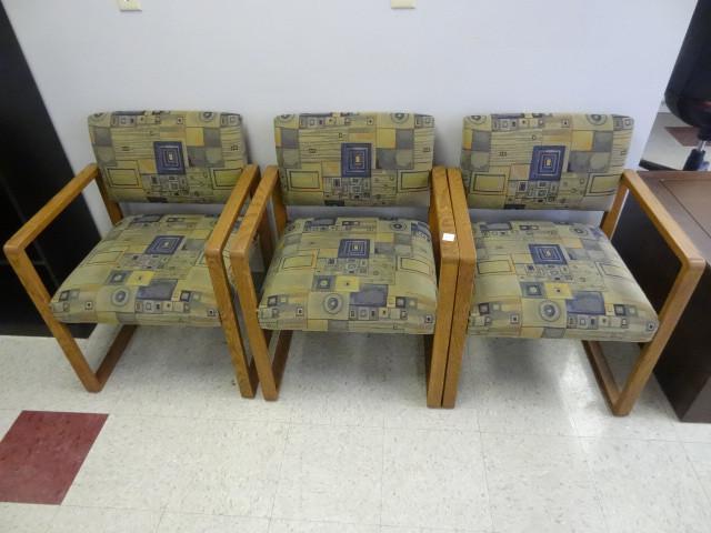 lot 35 image: 3 matching wood framed side chairs...