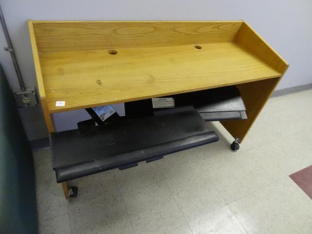 lot 6 image: 2 person student desk on wheels. Pu...