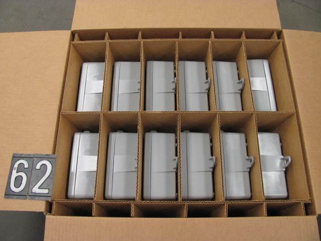 lot 62 image: Box of 12 grey electrical boxes. Wa...