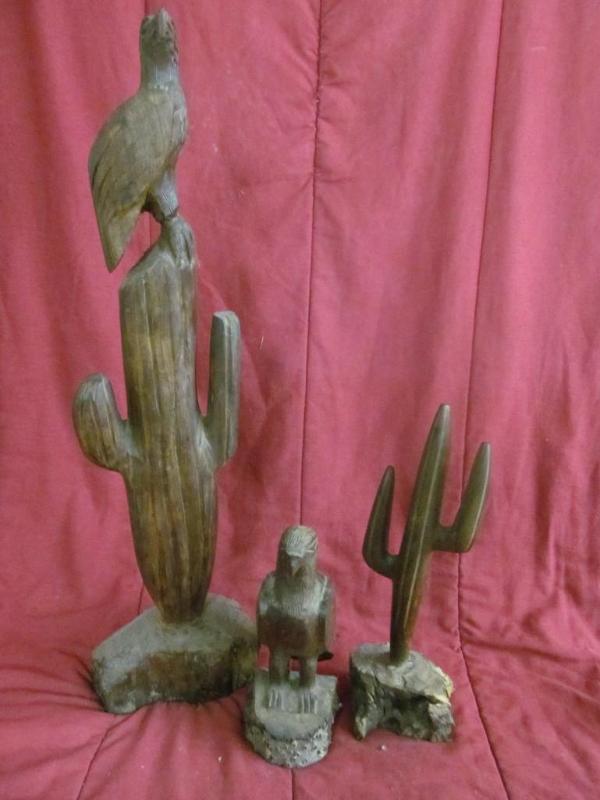 3 Wood Carvings - Eagles and Cactus...