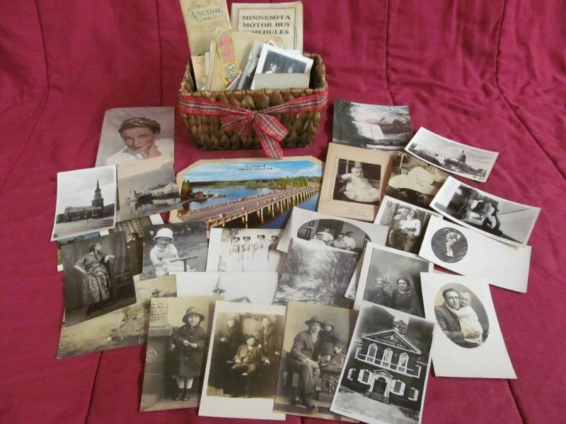 Basket with Old Postcards, Pictures...