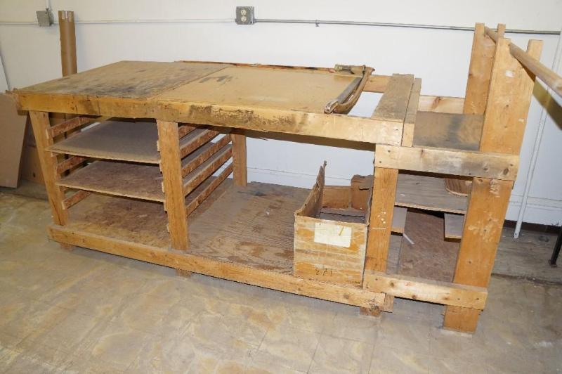 lot 38 image: Large Industrial Table with Large Cutting Board