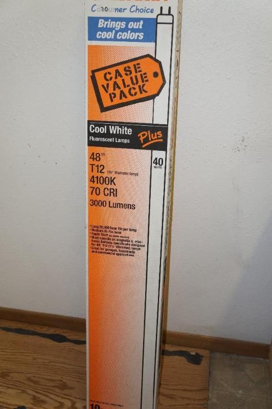 lot 70 image: Unopened Box of NEW Cool White 48 40 Watt Sylvania Flurescent Light Bulbs