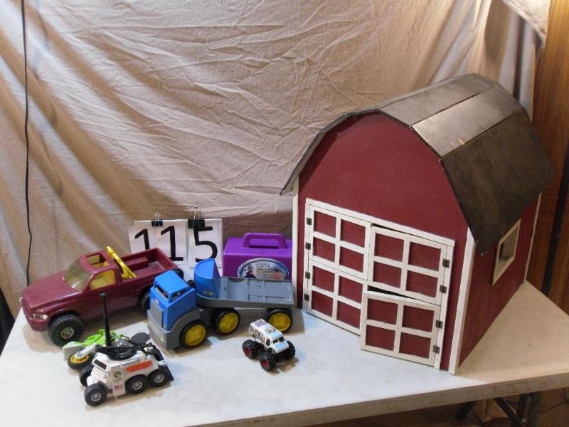 lot 115 image: Large Handmade Wood Barn and Assort...
