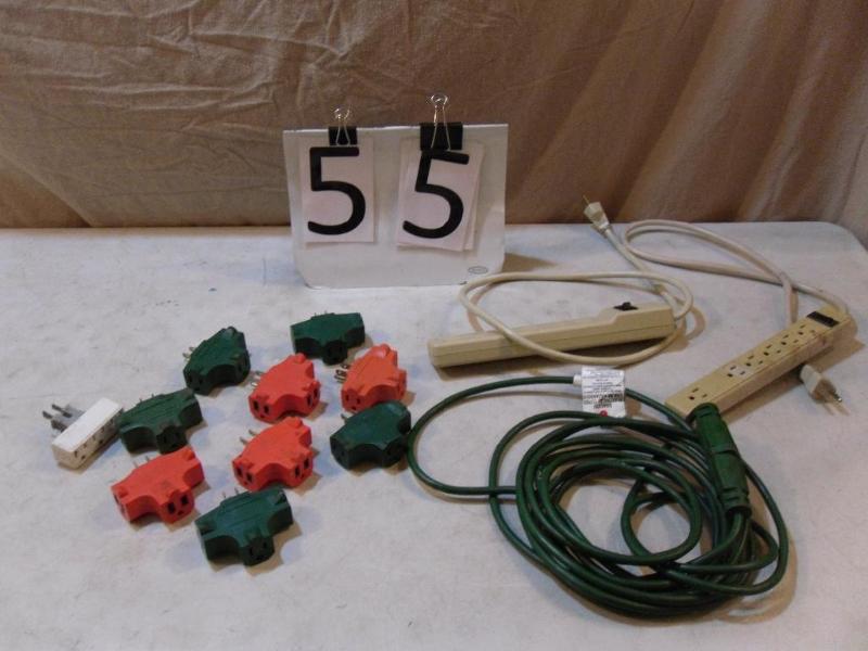lot 55 image: Extension cord, 2 power strips, and...