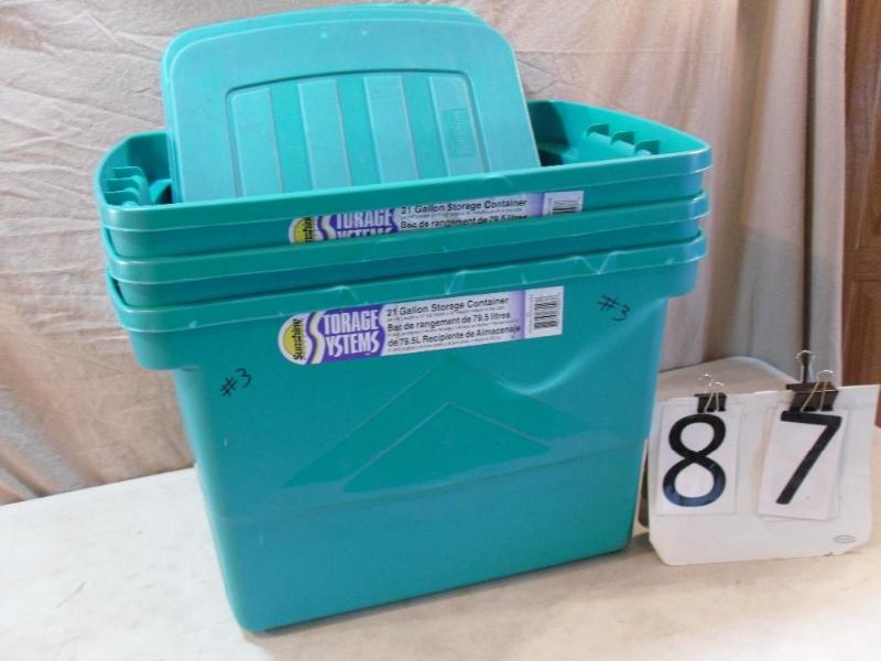 lot 87 image: Lot of 3 - 21 Gallon Totes with Lid...