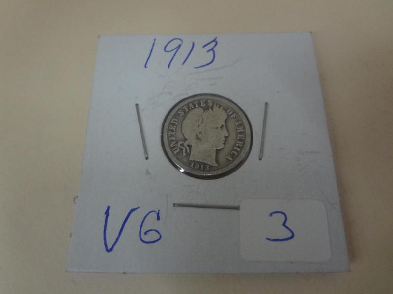 1913 Barber Dime VG...