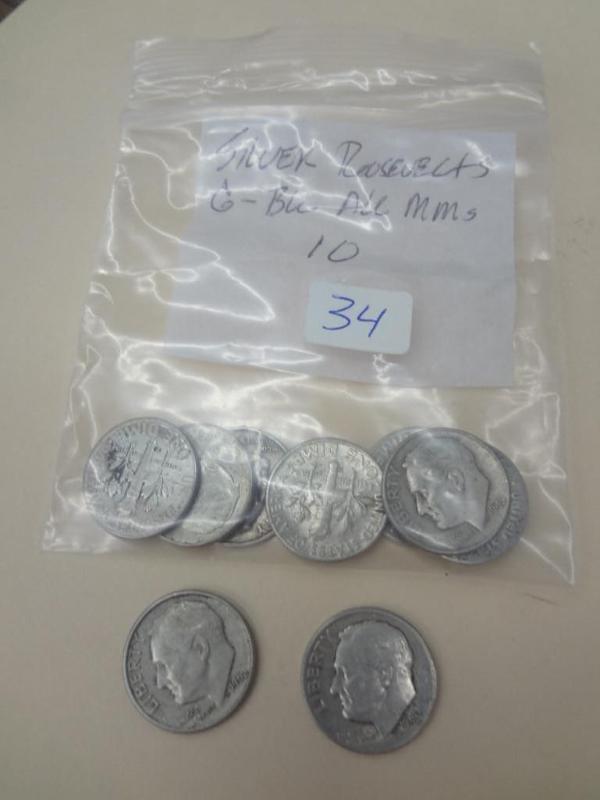 Bag Of (10) Silver Roosevelt Dimes,...