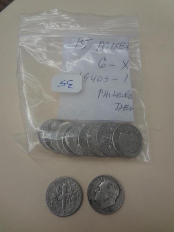Bag Of (15) Silver Roosevelt Dimes,...