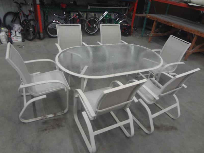 lot 48 image: 7-Piece Patio Set, Fabric On Chairs...