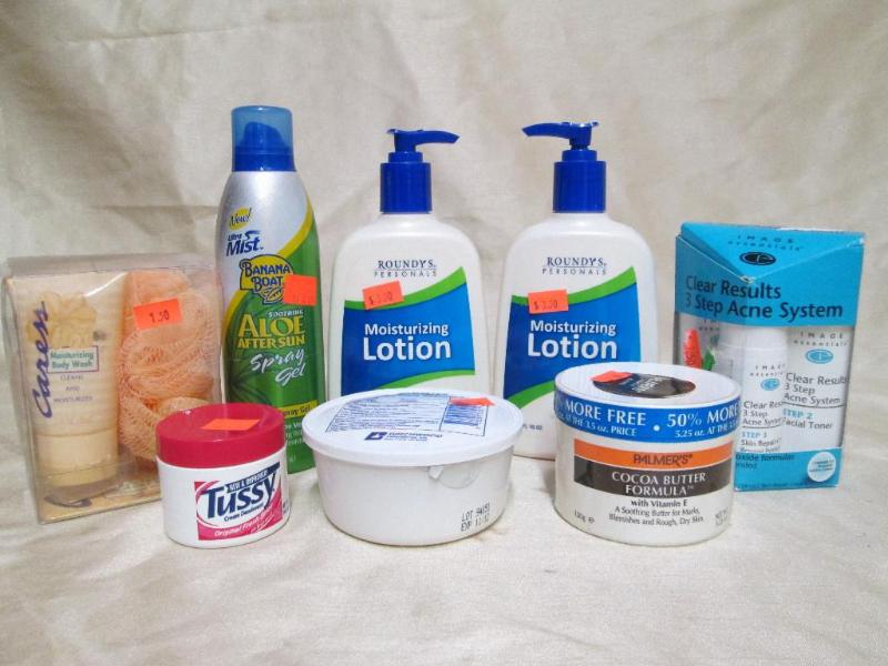 Lot of moisturizing lotions and cre...