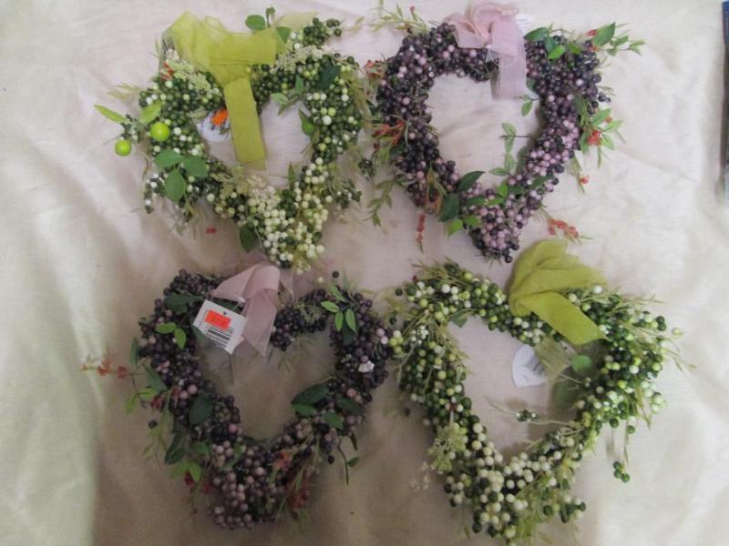Lot of 4 heart shaped berry wreaths...