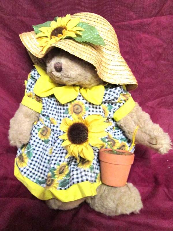 Sunshine bear with her potted sunfl...