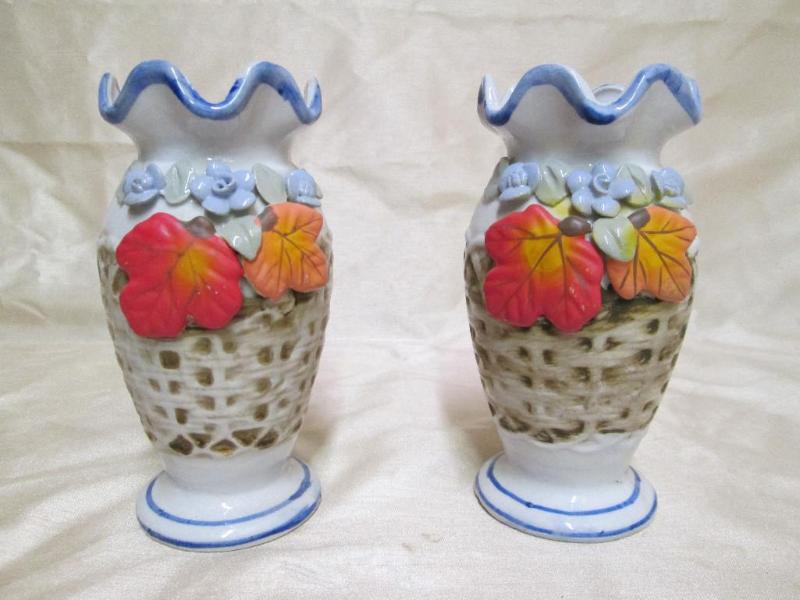 Pair of wicker look porcelain vases...