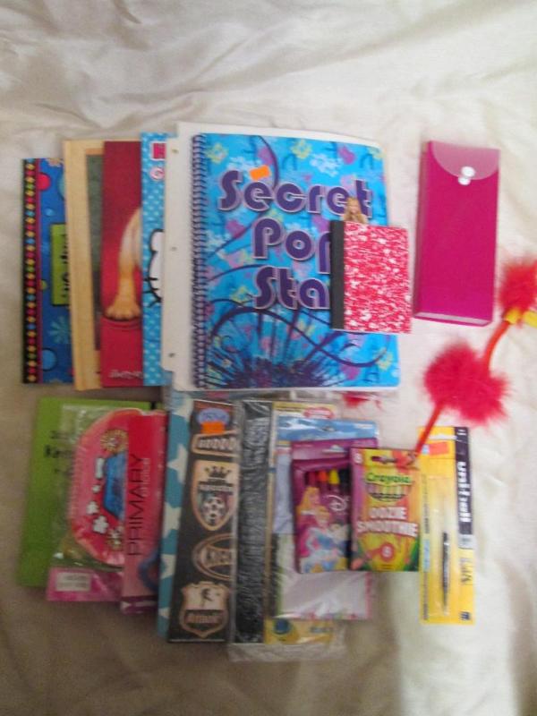 Lot of books, tablets, stickers, an...