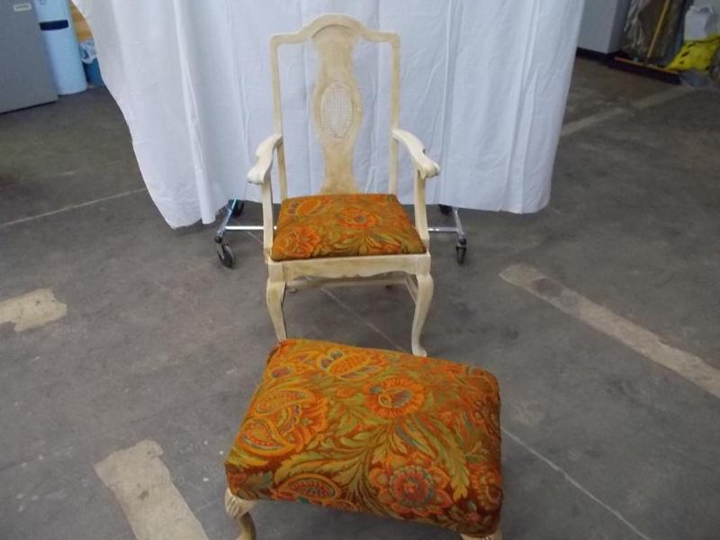 lot 10 image: White washed wood framed chair and ...