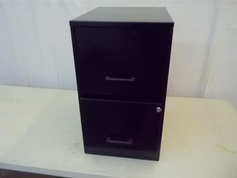 lot 28 image: Black metal, 2 drawer file cabinet ...