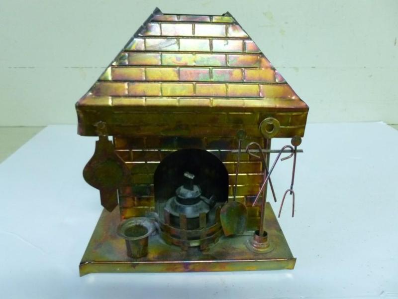 Large cut metal fireplace with oil ...