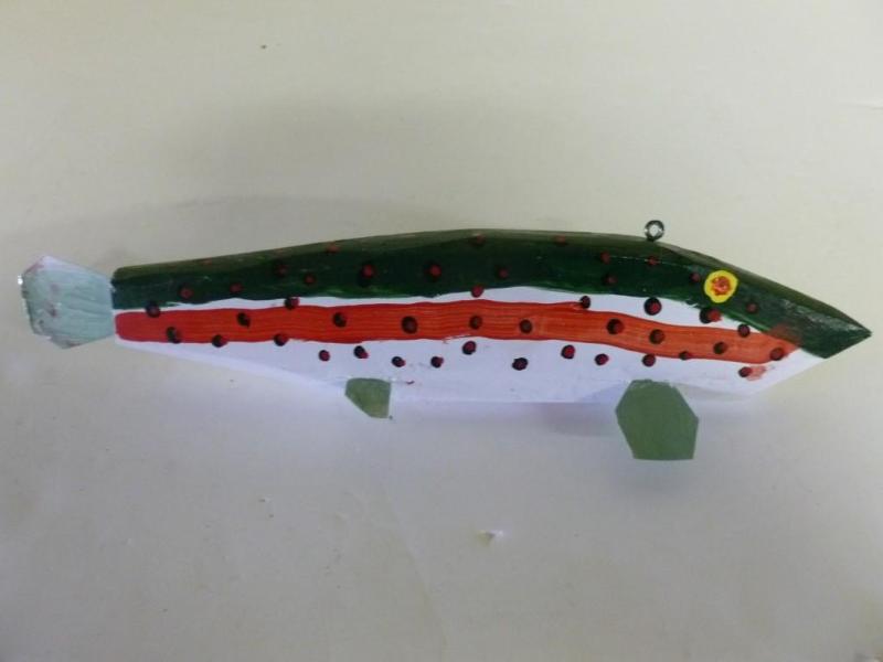 Large hand carved wooden spearing d...