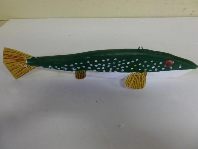 Large hand carved wooden spearing d...