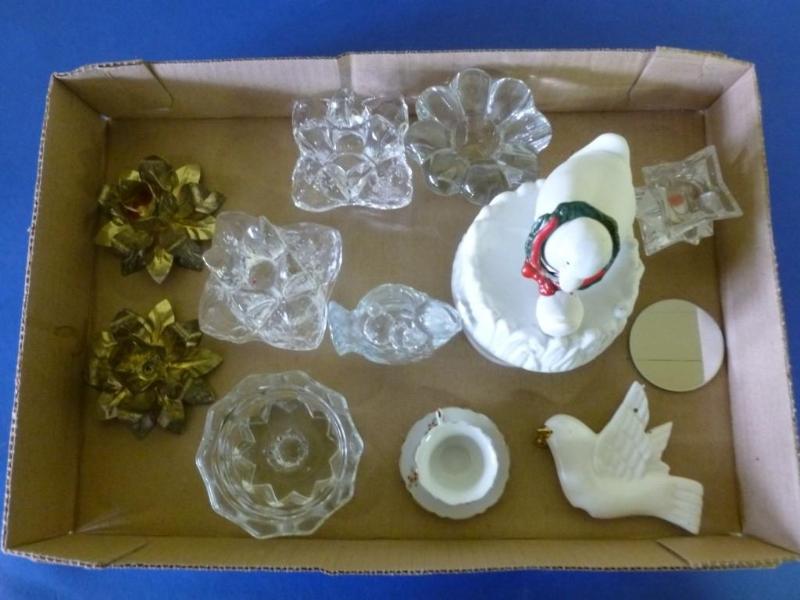 Large lot of heavy glass candlestic...