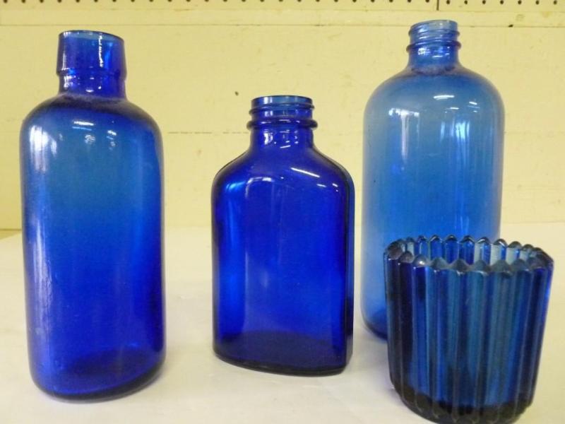 Lot of four cobalt blue glass items...