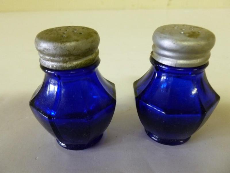 A pair of vintage cobalt blue glass...