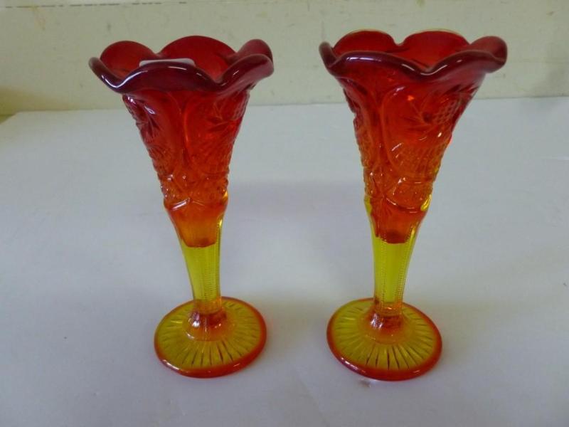 A pair of amberina fluted top stem ...
